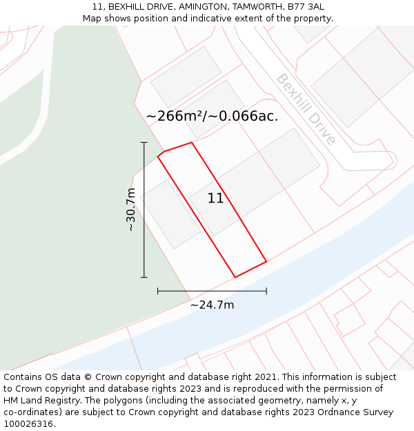 11, BEXHILL DRIVE, AMINGTON, TAMWORTH, B77 3AL: Plot and title map