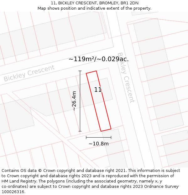 11, BICKLEY CRESCENT, BROMLEY, BR1 2DN: Plot and title map