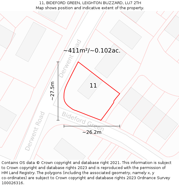 11, BIDEFORD GREEN, LEIGHTON BUZZARD, LU7 2TH: Plot and title map