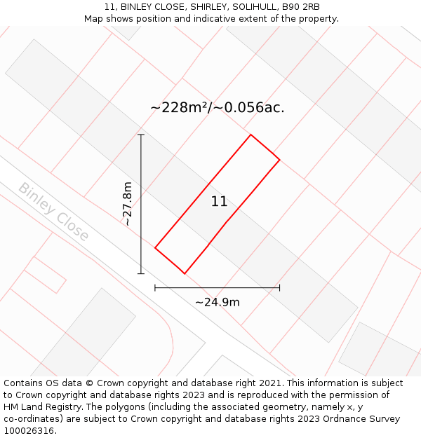 11, BINLEY CLOSE, SHIRLEY, SOLIHULL, B90 2RB: Plot and title map