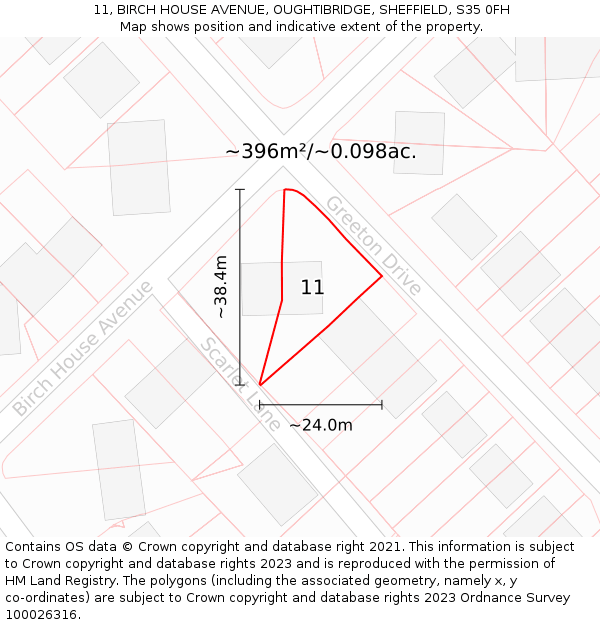 11, BIRCH HOUSE AVENUE, OUGHTIBRIDGE, SHEFFIELD, S35 0FH: Plot and title map