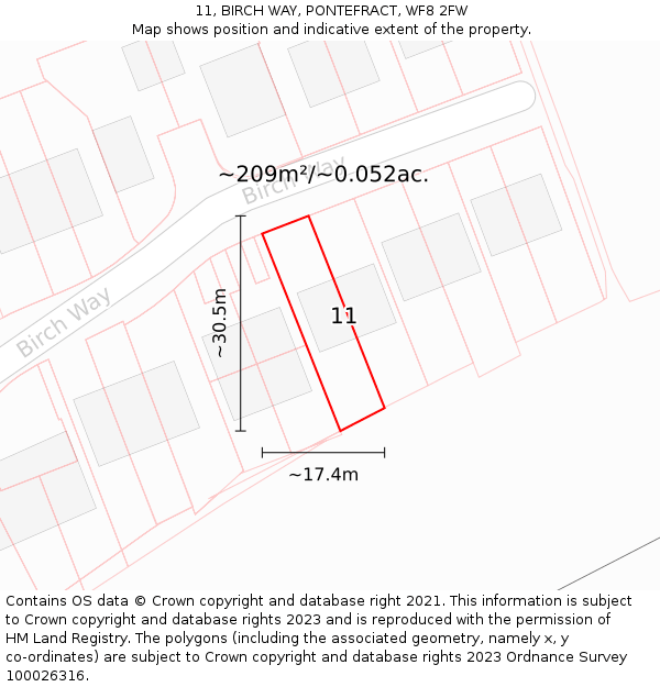 11, BIRCH WAY, PONTEFRACT, WF8 2FW: Plot and title map