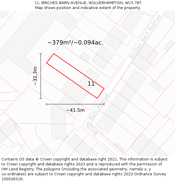 11, BIRCHES BARN AVENUE, WOLVERHAMPTON, WV3 7BT: Plot and title map