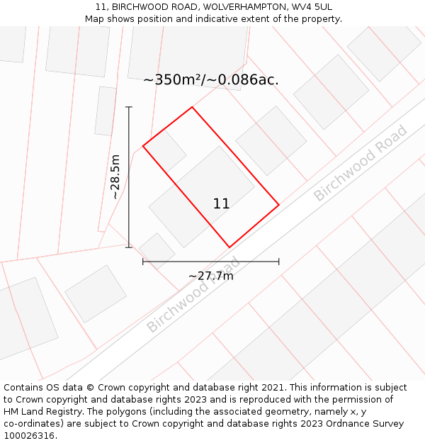 11, BIRCHWOOD ROAD, WOLVERHAMPTON, WV4 5UL: Plot and title map