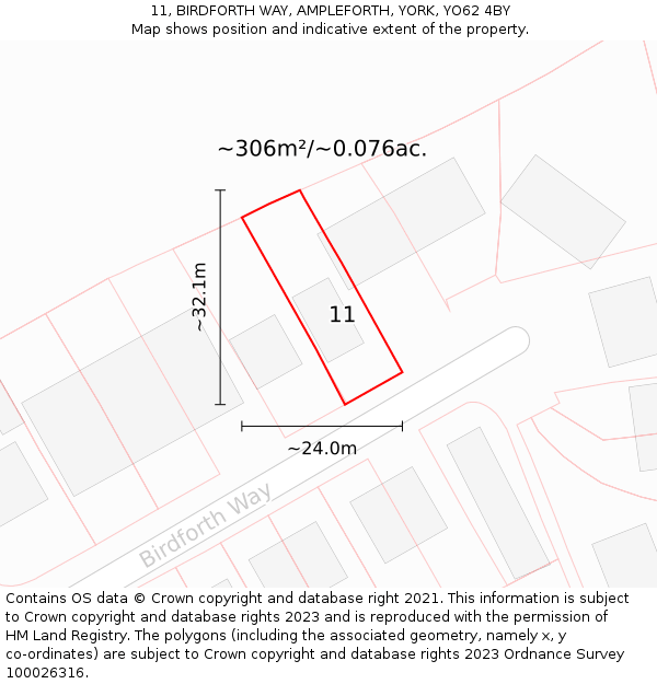 11, BIRDFORTH WAY, AMPLEFORTH, YORK, YO62 4BY: Plot and title map