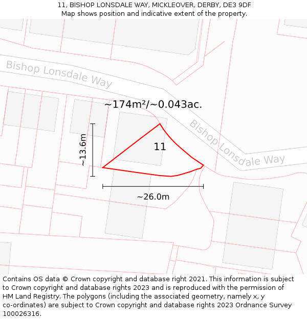 11, BISHOP LONSDALE WAY, MICKLEOVER, DERBY, DE3 9DF: Plot and title map