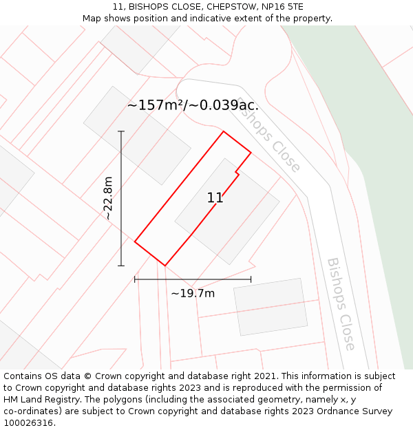 11, BISHOPS CLOSE, CHEPSTOW, NP16 5TE: Plot and title map