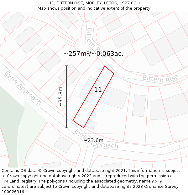 11, BITTERN RISE, MORLEY, LEEDS, LS27 8GH: Plot and title map