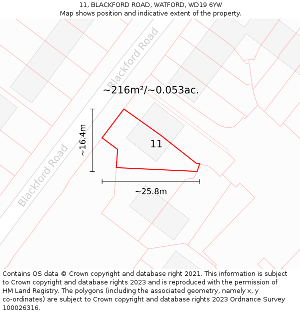 11, BLACKFORD ROAD, WATFORD, WD19 6YW: Plot and title map