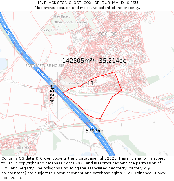 11, BLACKISTON CLOSE, COXHOE, DURHAM, DH6 4SU: Plot and title map