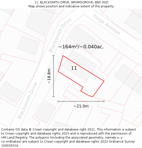 11, BLACKSMITH DRIVE, BROMSGROVE, B60 3GD: Plot and title map