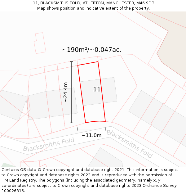 11, BLACKSMITHS FOLD, ATHERTON, MANCHESTER, M46 9DB: Plot and title map