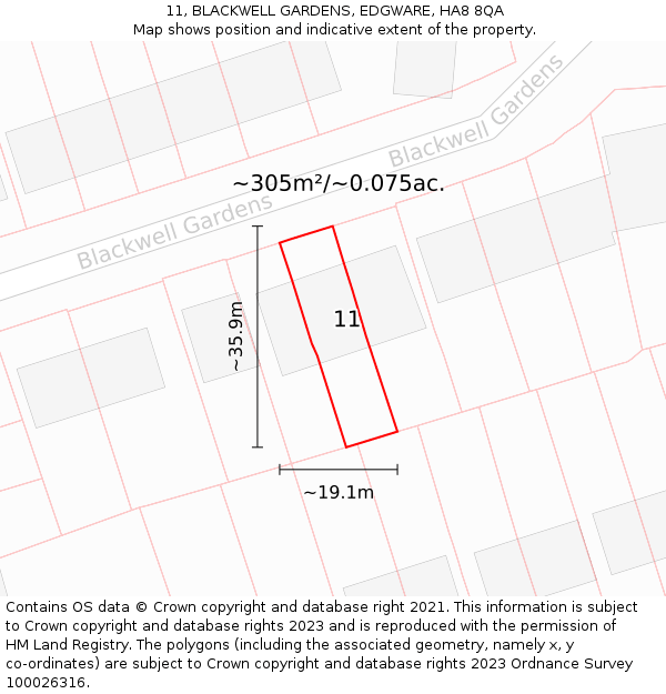 11, BLACKWELL GARDENS, EDGWARE, HA8 8QA: Plot and title map