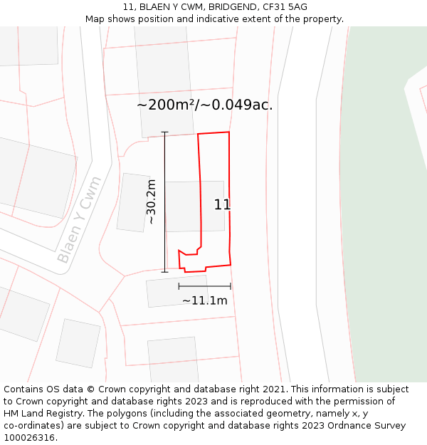 11, BLAEN Y CWM, BRIDGEND, CF31 5AG: Plot and title map
