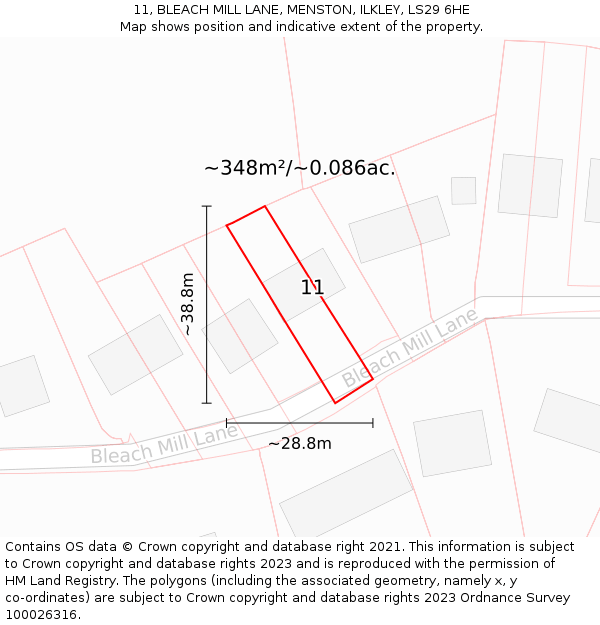 11, BLEACH MILL LANE, MENSTON, ILKLEY, LS29 6HE: Plot and title map