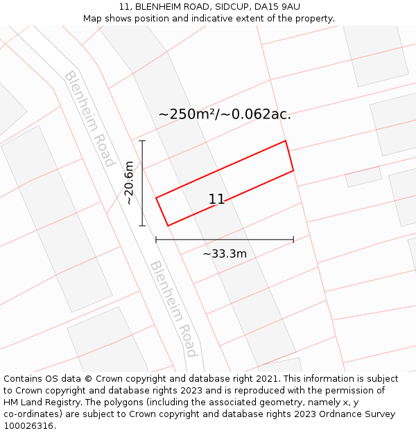 11, BLENHEIM ROAD, SIDCUP, DA15 9AU: Plot and title map