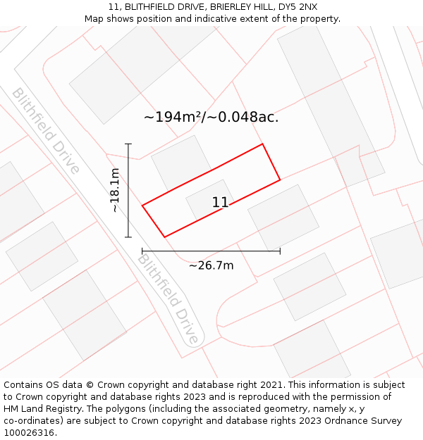 11, BLITHFIELD DRIVE, BRIERLEY HILL, DY5 2NX: Plot and title map