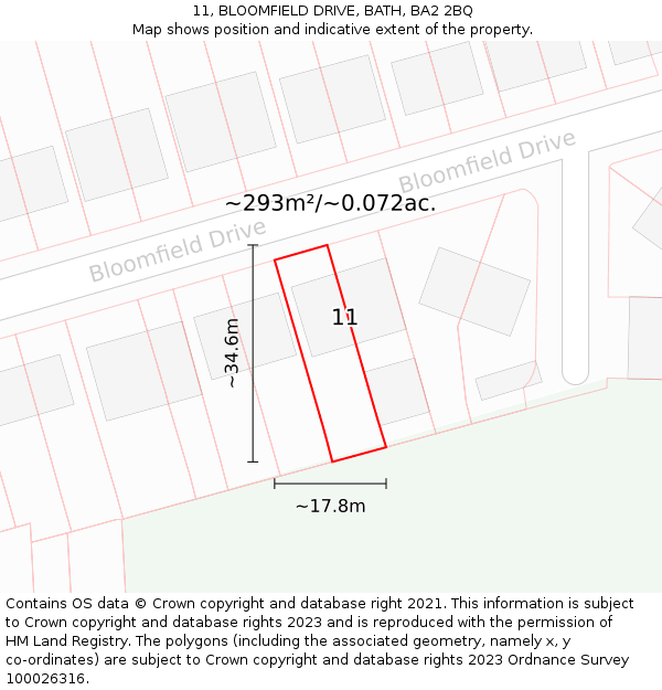 11, BLOOMFIELD DRIVE, BATH, BA2 2BQ: Plot and title map
