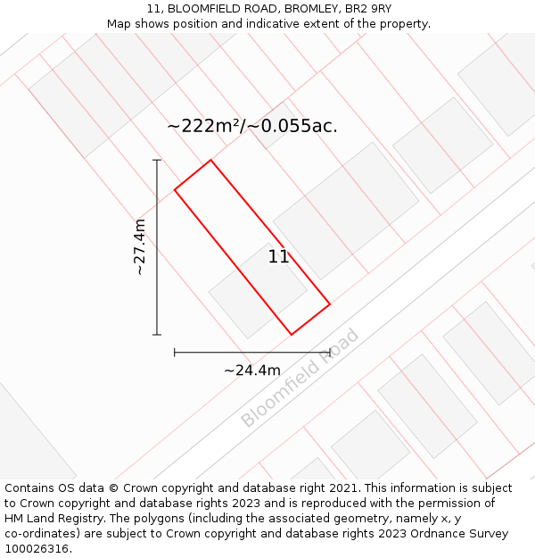 11, BLOOMFIELD ROAD, BROMLEY, BR2 9RY: Plot and title map