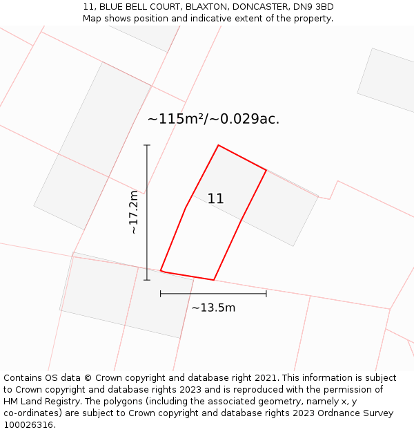 11, BLUE BELL COURT, BLAXTON, DONCASTER, DN9 3BD: Plot and title map
