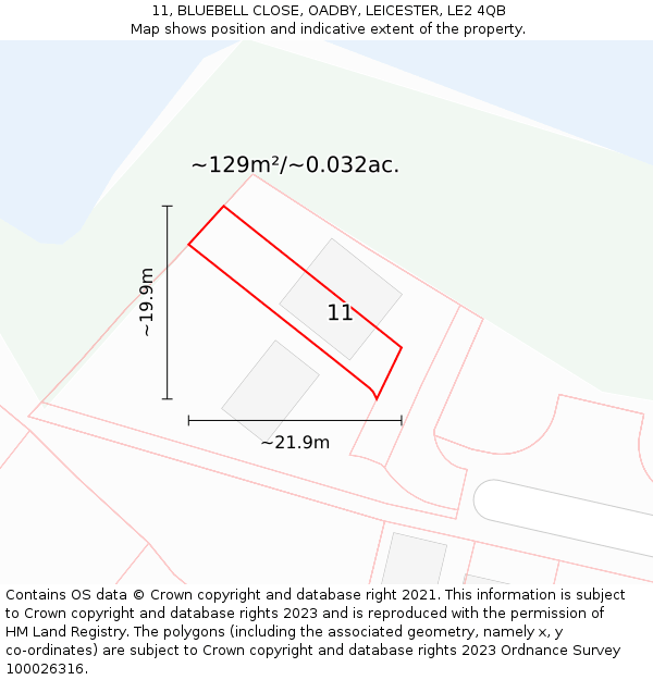 11, BLUEBELL CLOSE, OADBY, LEICESTER, LE2 4QB: Plot and title map