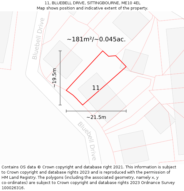 11, BLUEBELL DRIVE, SITTINGBOURNE, ME10 4EL: Plot and title map