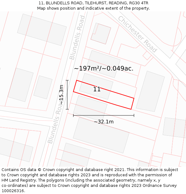 11, BLUNDELLS ROAD, TILEHURST, READING, RG30 4TR: Plot and title map