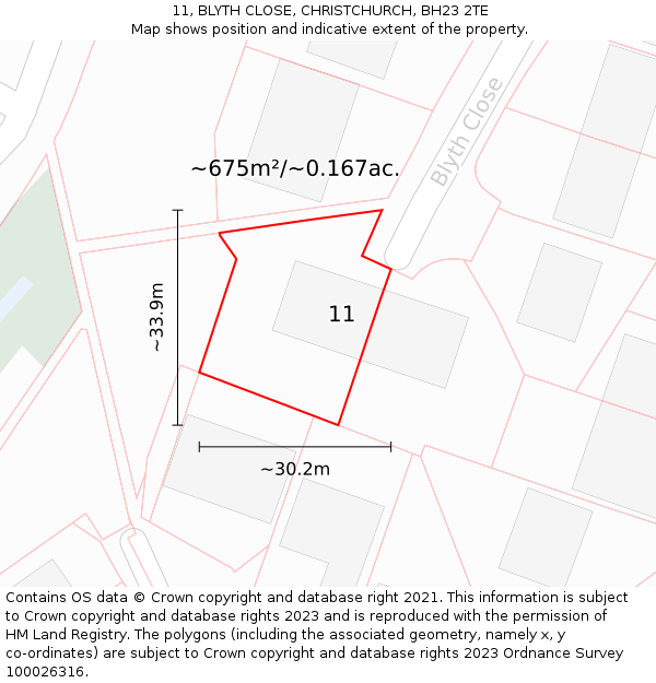 11, BLYTH CLOSE, CHRISTCHURCH, BH23 2TE: Plot and title map