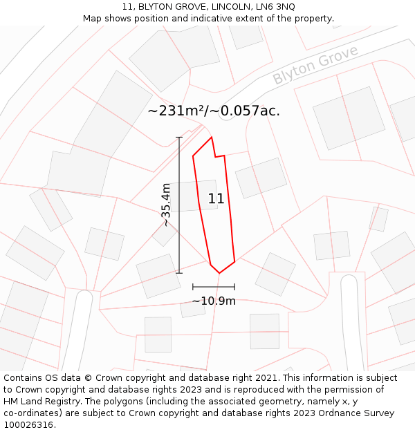 11, BLYTON GROVE, LINCOLN, LN6 3NQ: Plot and title map