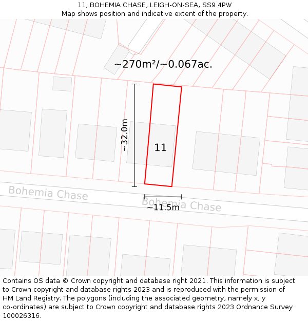 11, BOHEMIA CHASE, LEIGH-ON-SEA, SS9 4PW: Plot and title map