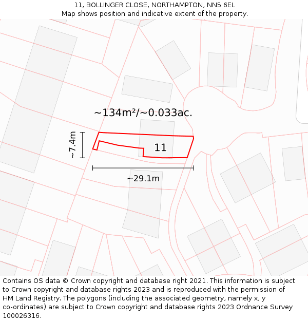 11, BOLLINGER CLOSE, NORTHAMPTON, NN5 6EL: Plot and title map