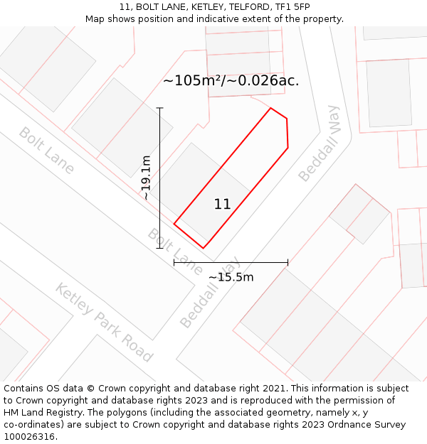 11, BOLT LANE, KETLEY, TELFORD, TF1 5FP: Plot and title map