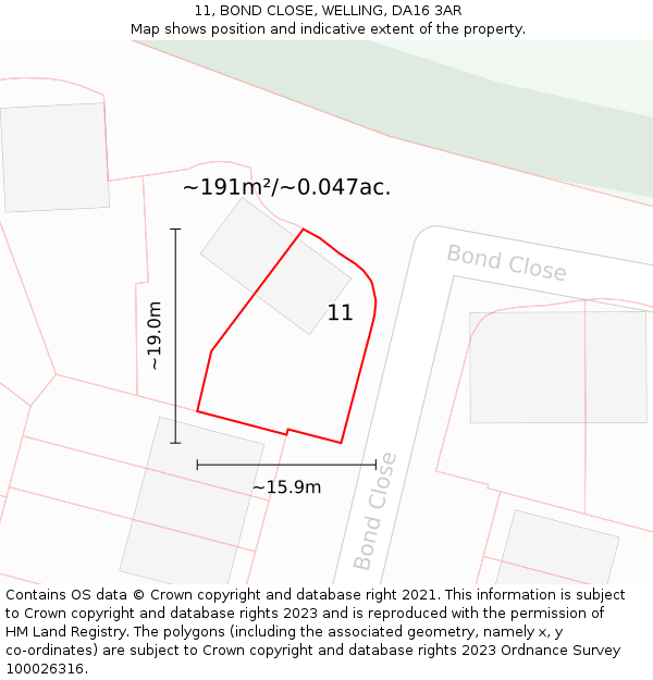 11, BOND CLOSE, WELLING, DA16 3AR: Plot and title map