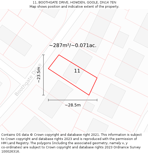 11, BOOTHGATE DRIVE, HOWDEN, GOOLE, DN14 7EN: Plot and title map