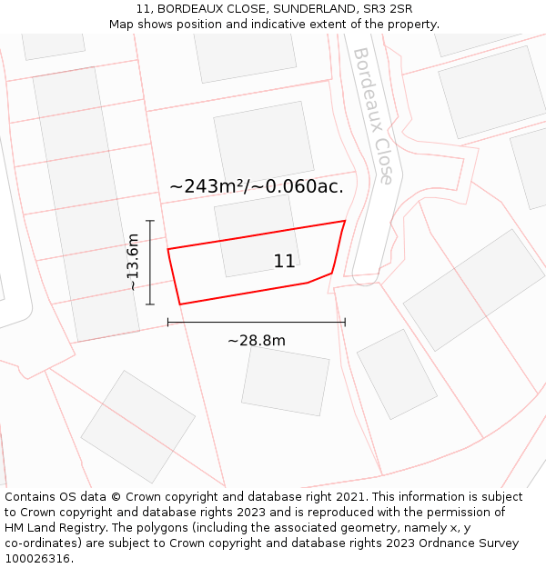 11, BORDEAUX CLOSE, SUNDERLAND, SR3 2SR: Plot and title map