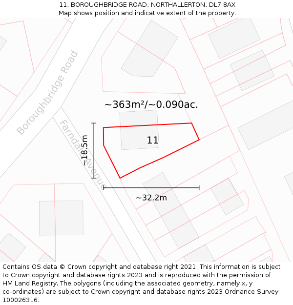 11, BOROUGHBRIDGE ROAD, NORTHALLERTON, DL7 8AX: Plot and title map