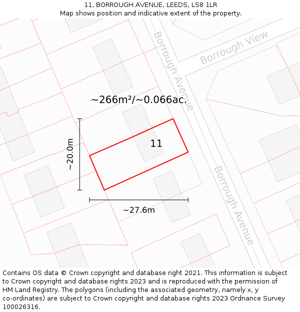 11, BORROUGH AVENUE, LEEDS, LS8 1LR: Plot and title map