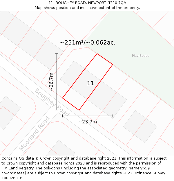 11, BOUGHEY ROAD, NEWPORT, TF10 7QA: Plot and title map