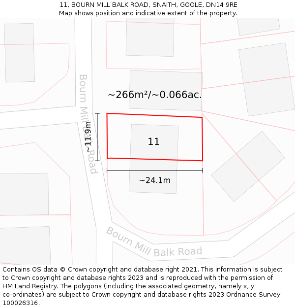 11, BOURN MILL BALK ROAD, SNAITH, GOOLE, DN14 9RE: Plot and title map