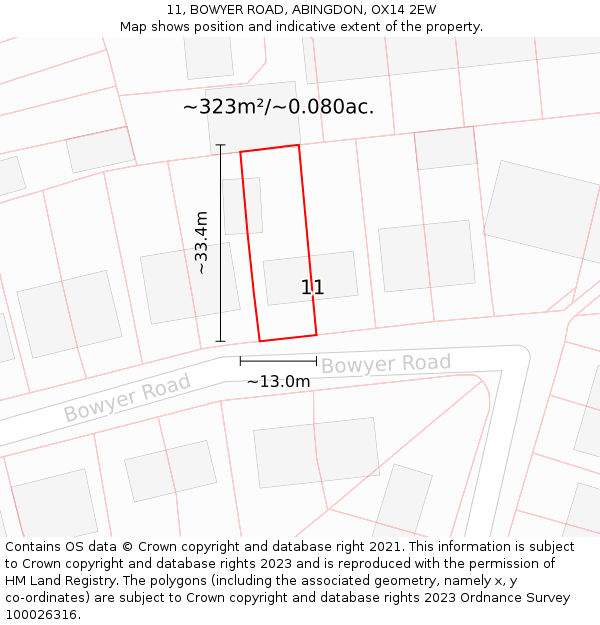 11, BOWYER ROAD, ABINGDON, OX14 2EW: Plot and title map