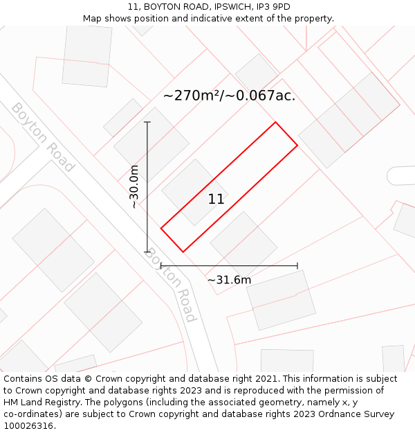 11, BOYTON ROAD, IPSWICH, IP3 9PD: Plot and title map