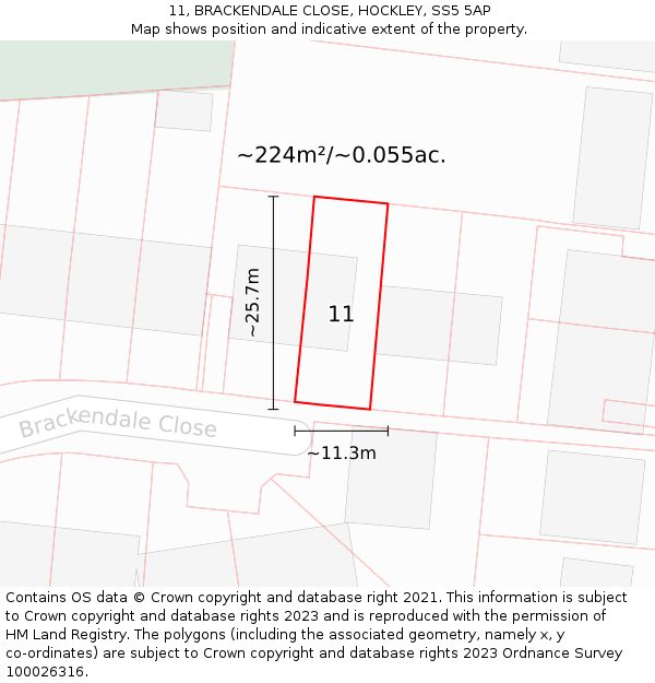 11, BRACKENDALE CLOSE, HOCKLEY, SS5 5AP: Plot and title map
