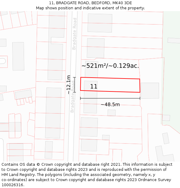 11, BRADGATE ROAD, BEDFORD, MK40 3DE: Plot and title map