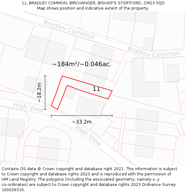11, BRADLEY COMMON, BIRCHANGER, BISHOP'S STORTFORD, CM23 5QD: Plot and title map