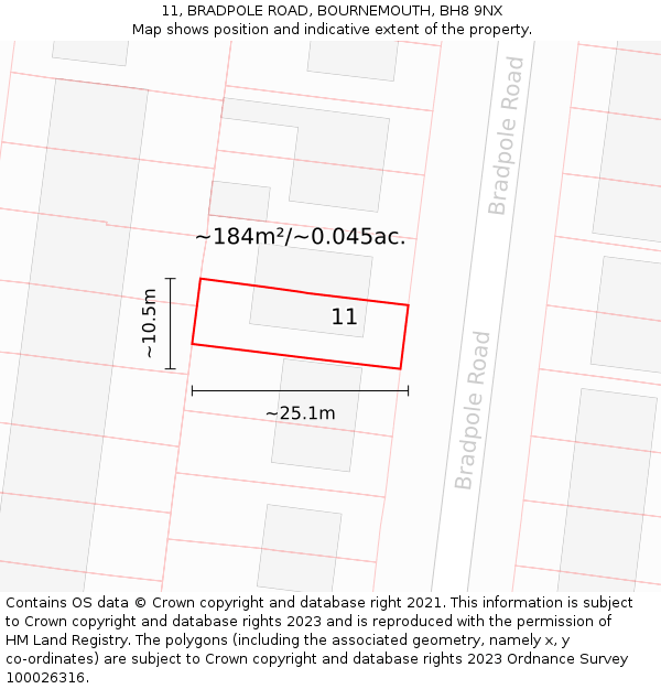 11, BRADPOLE ROAD, BOURNEMOUTH, BH8 9NX: Plot and title map