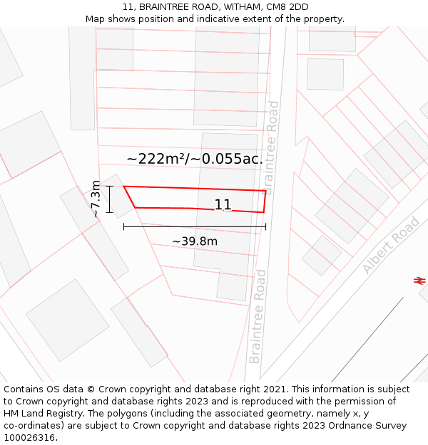11, BRAINTREE ROAD, WITHAM, CM8 2DD: Plot and title map