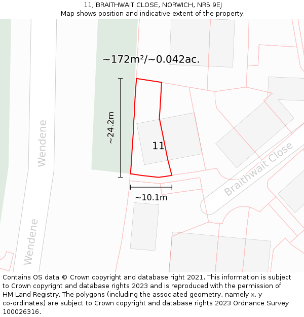 11, BRAITHWAIT CLOSE, NORWICH, NR5 9EJ: Plot and title map