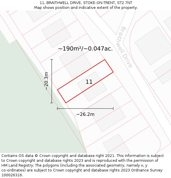 11, BRAITHWELL DRIVE, STOKE-ON-TRENT, ST2 7NT: Plot and title map