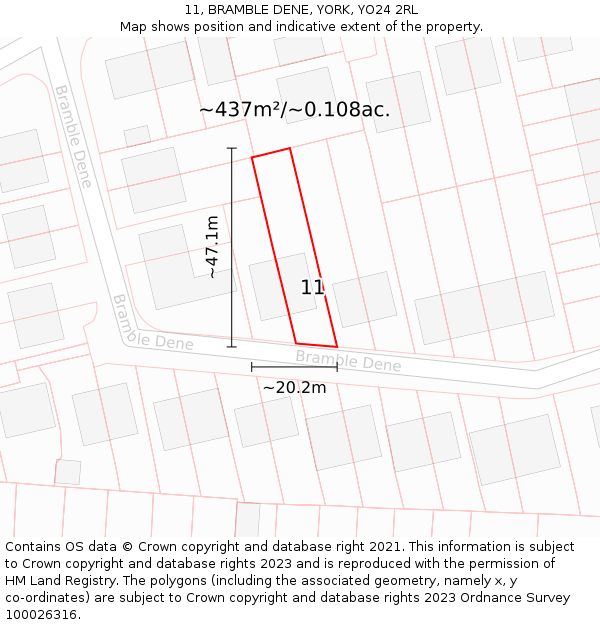 11, BRAMBLE DENE, YORK, YO24 2RL: Plot and title map