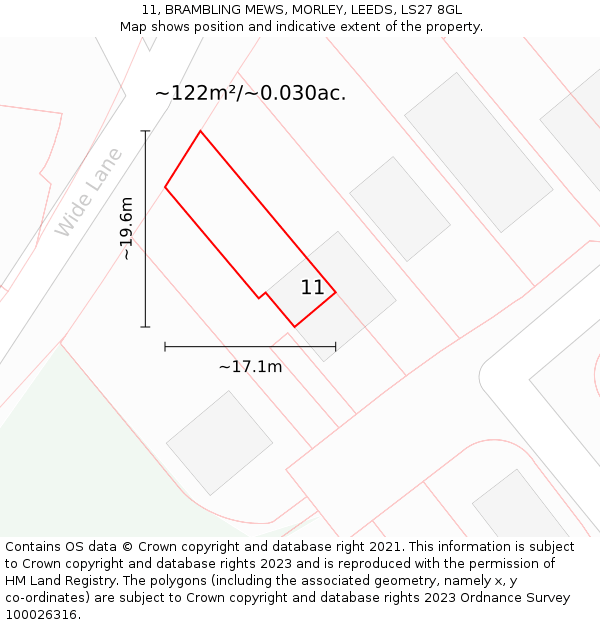 11, BRAMBLING MEWS, MORLEY, LEEDS, LS27 8GL: Plot and title map